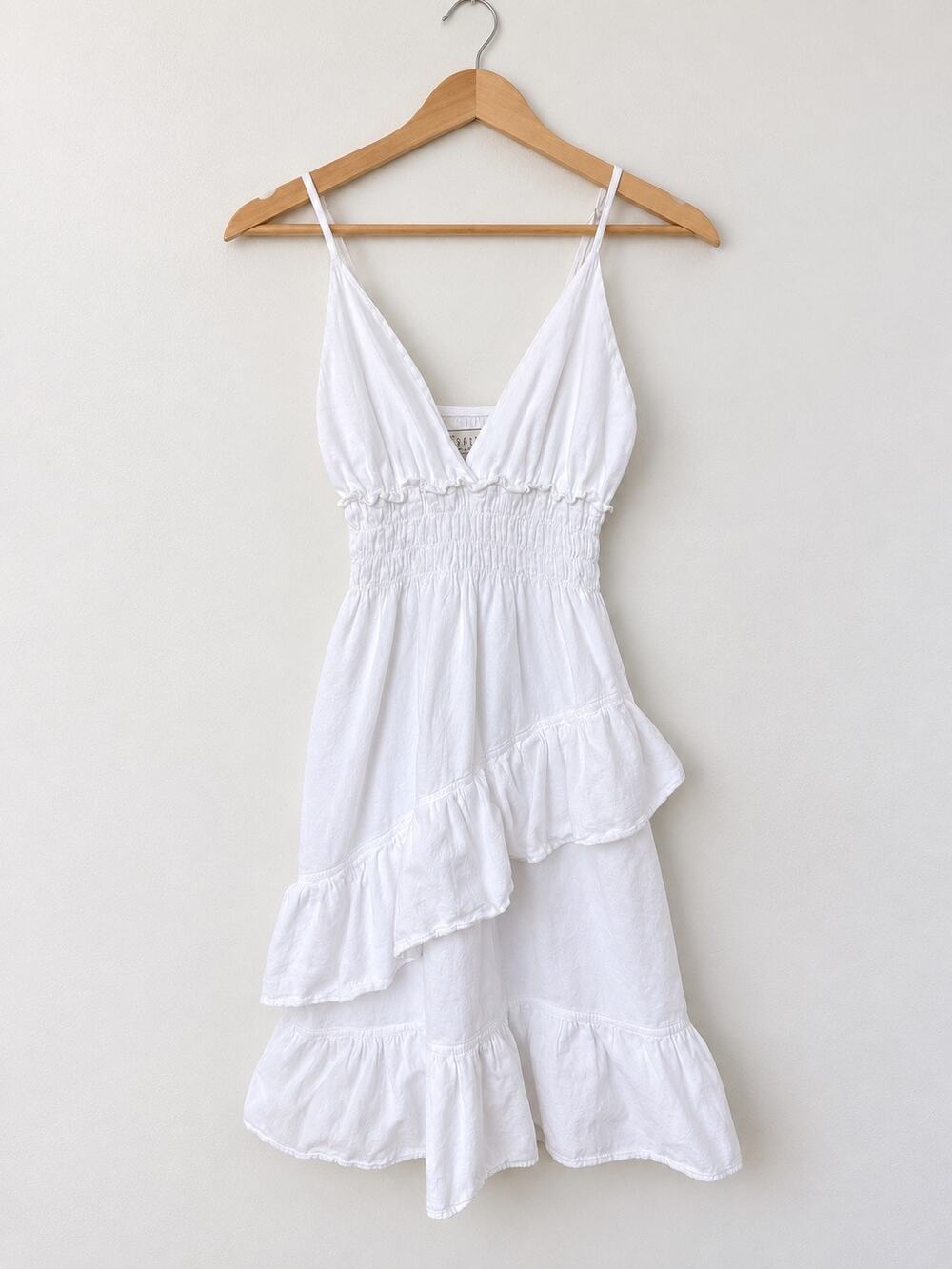 Sea Spice Resort Wear Dress S White Peruvian Cotton Boho Smocked Ruffle Midi